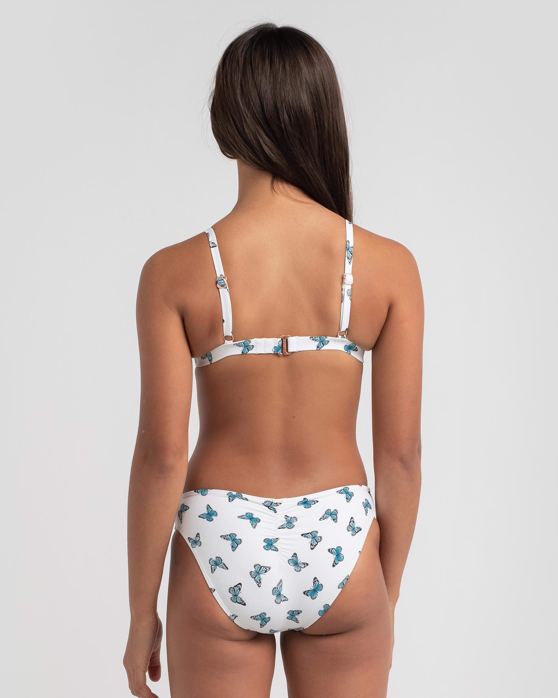 Shop Topanga Girls Butterfly Triangle Bikini Set In White Blue