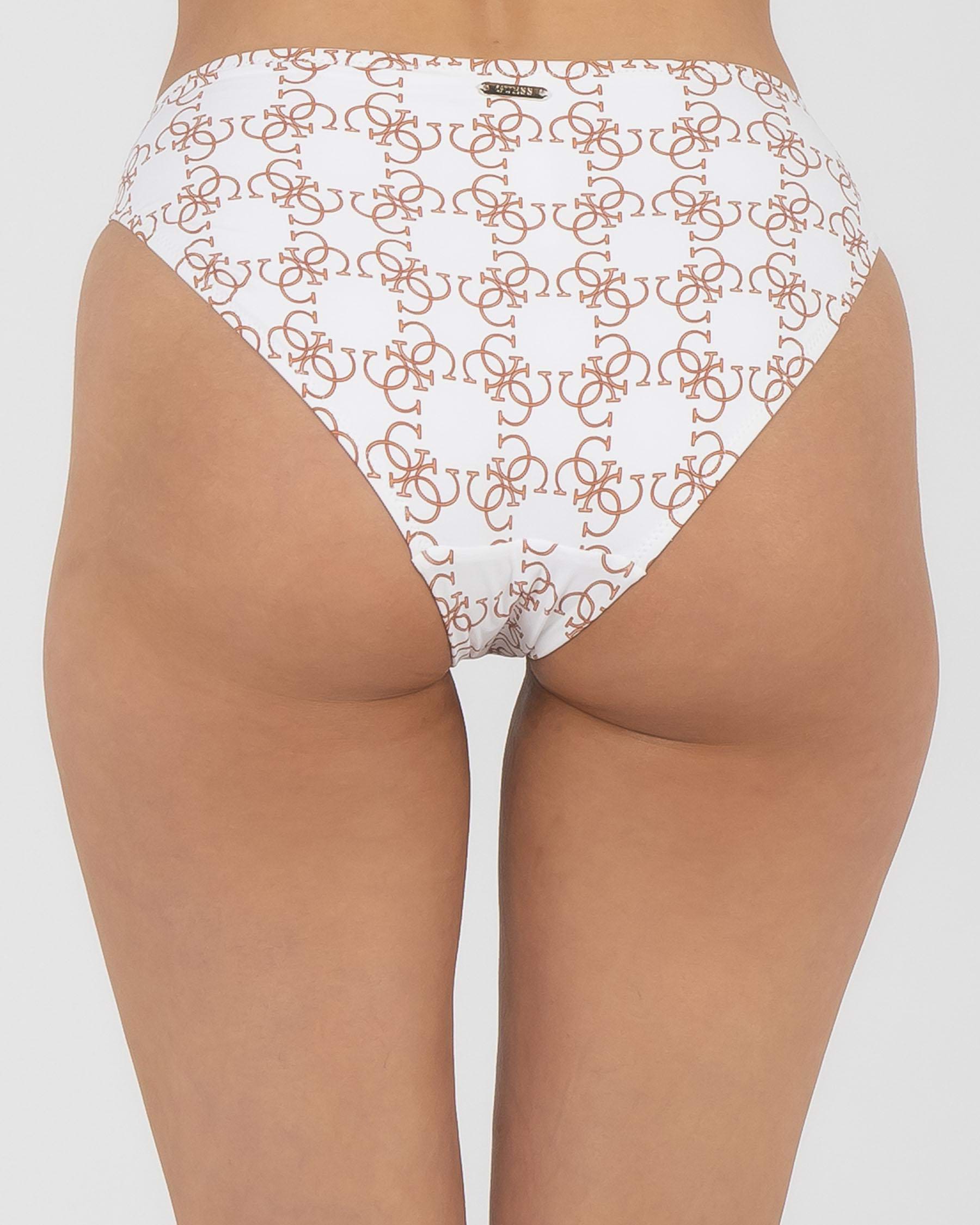 Guess Jeans Logomania Bikini Bottom In Optic White Fast Shipping