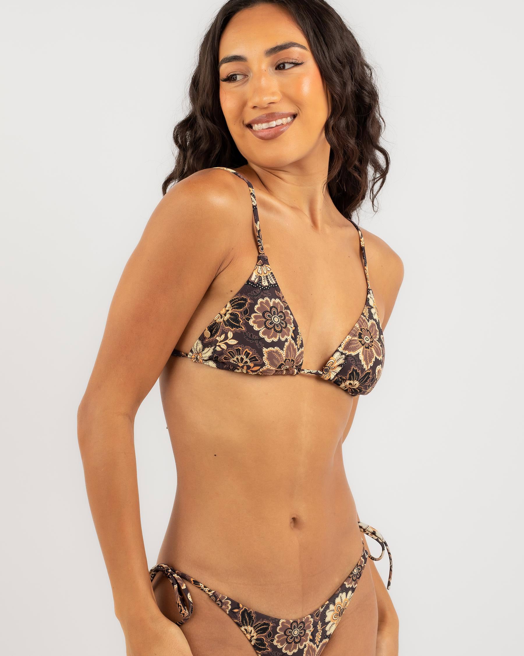 Shop Rhythm Cantabria Floral Slide Triangle Bikini Top In Brown Fast