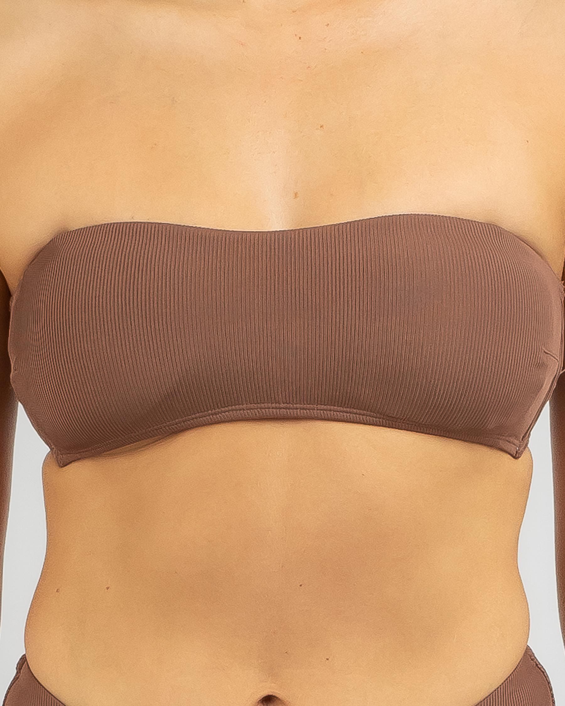 Shop Kaiami Marta Rib Bandeau Bikini Top In Coffee Fast Shipping