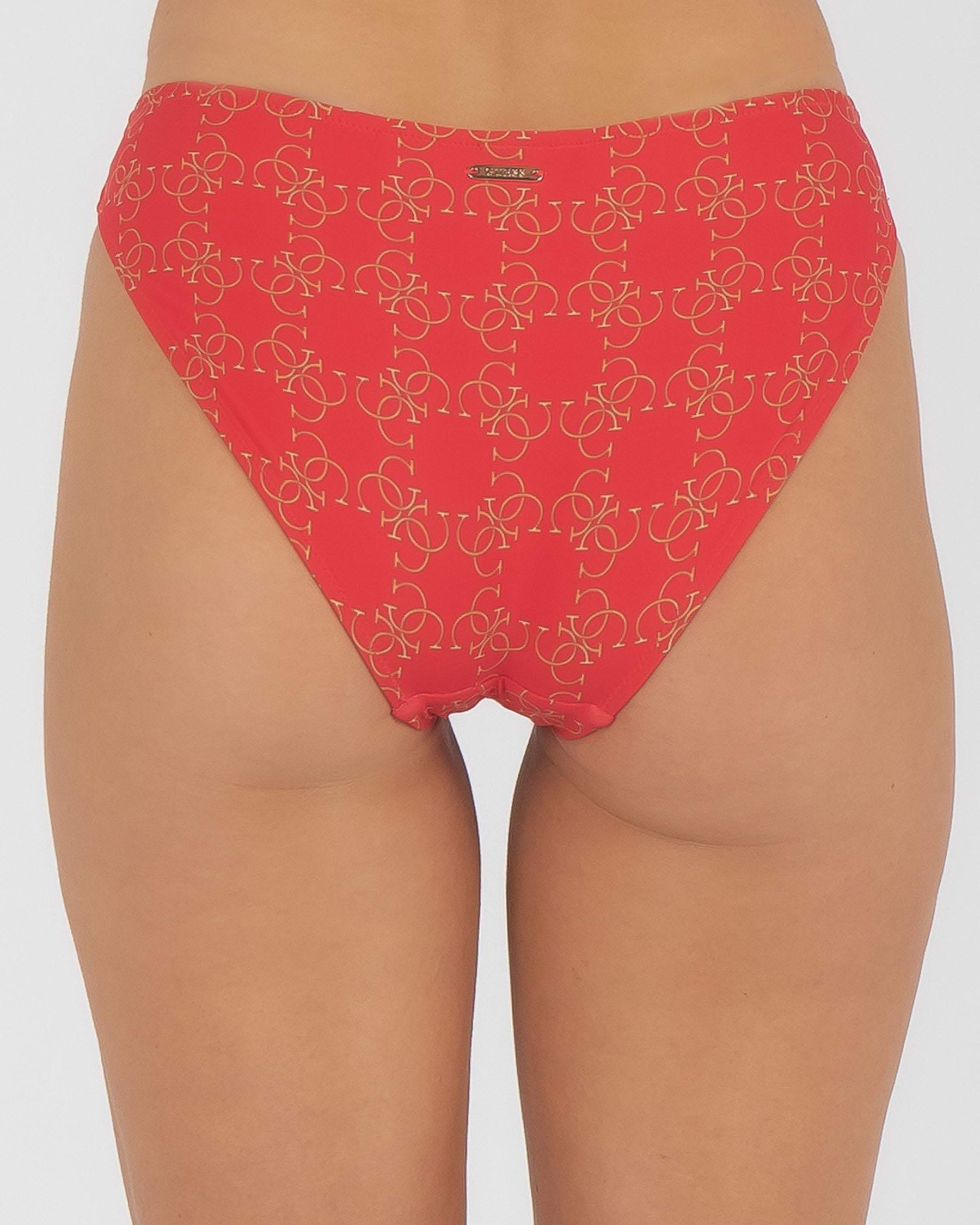 Shop GUESS Logomania Bikini Bottom In Real Red Fast Shipping Easy