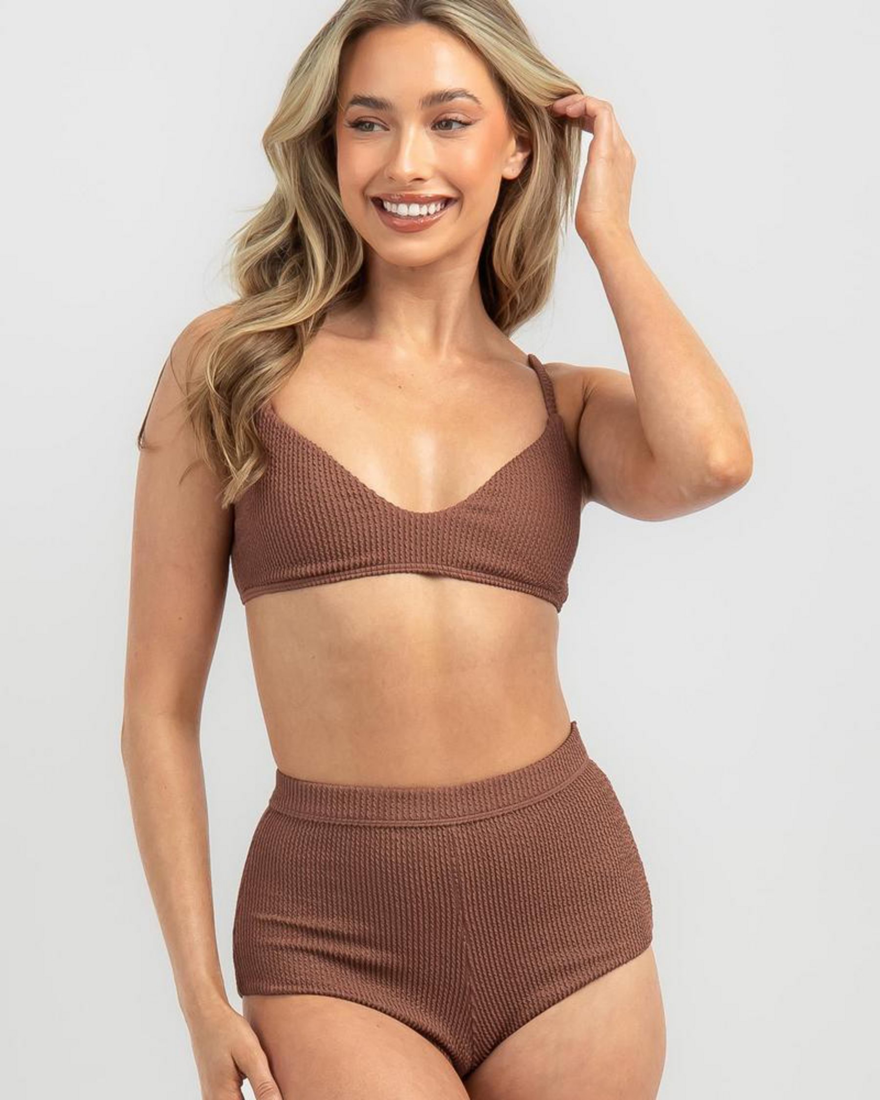 Shop Billabong Summer High V Bralette Bikini Top In Clove Fast