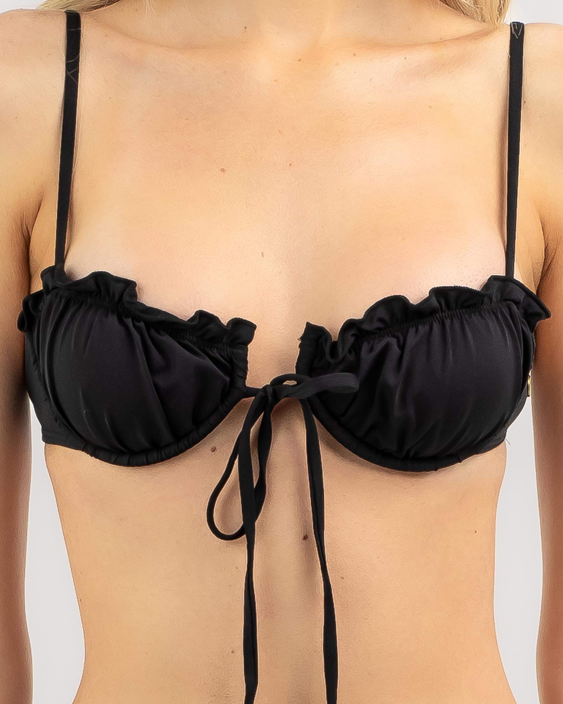 Shop Kaiami Megan Frill Bikini Top In Black Fast Shipping Easy