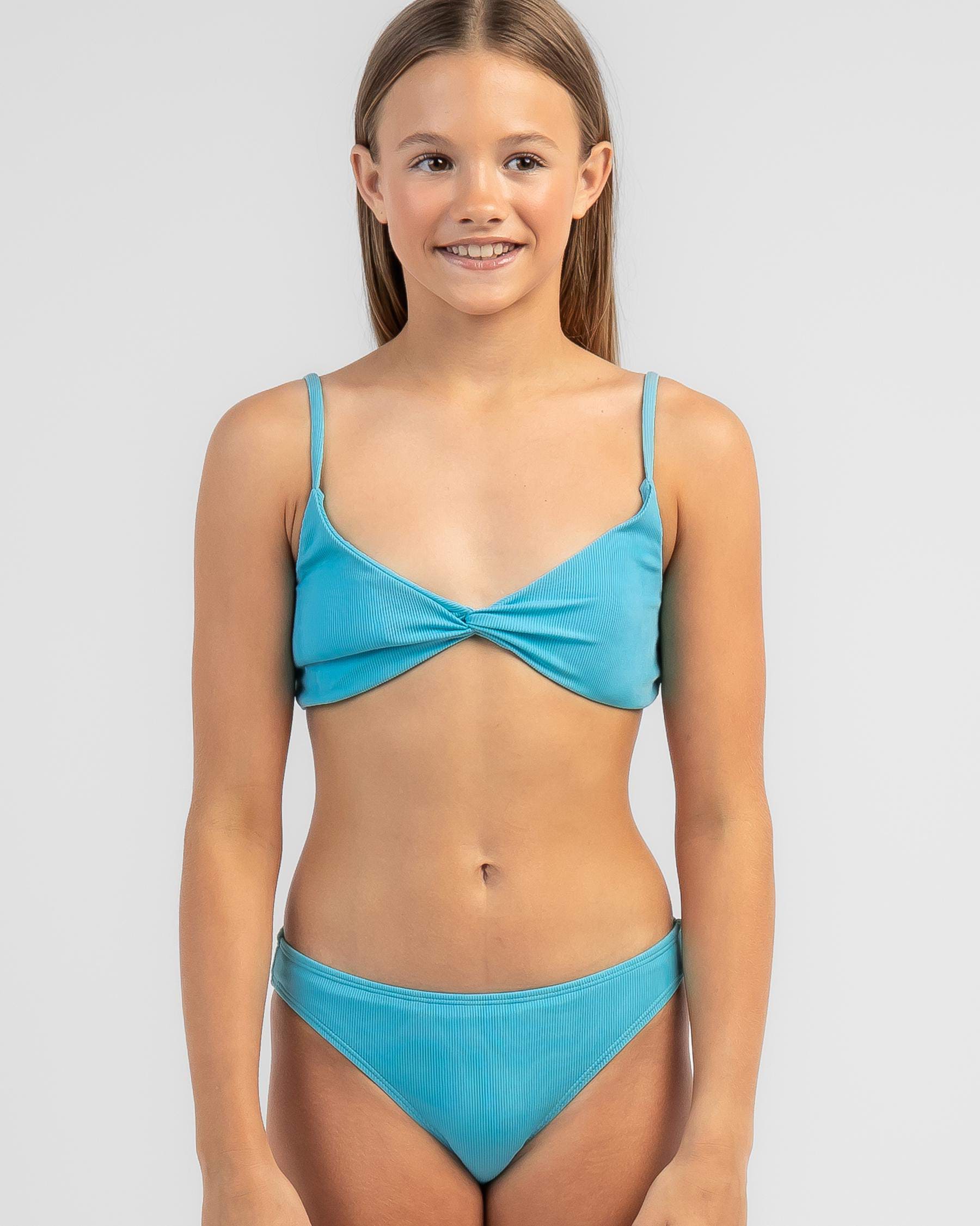 Shop Kaiami Girls Valentina Rib Bralette Bikini Set In Pop Aqua Fast