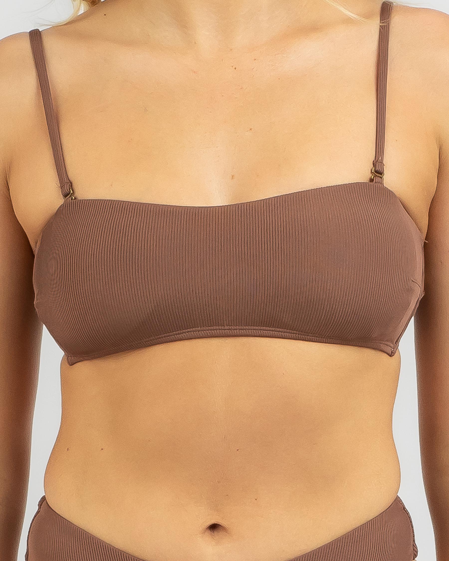 Shop Kaiami Marta Rib Bandeau Bikini Top In Coffee Fast Shipping