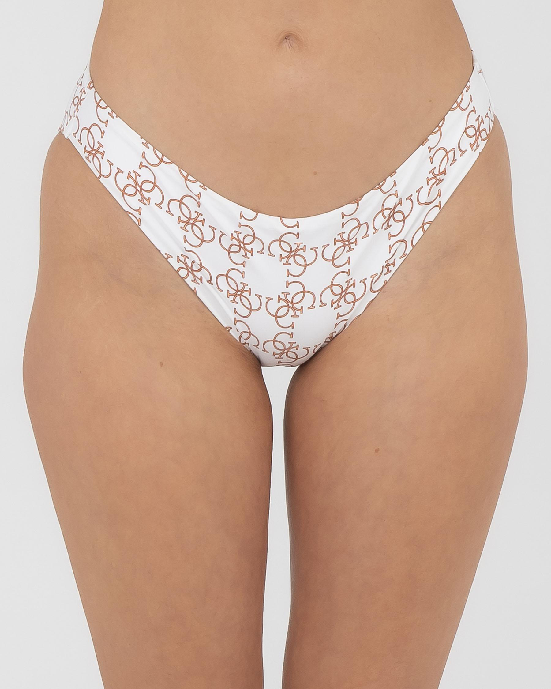 Guess Jeans Logomania Bikini Bottom In Optic White Fast Shipping