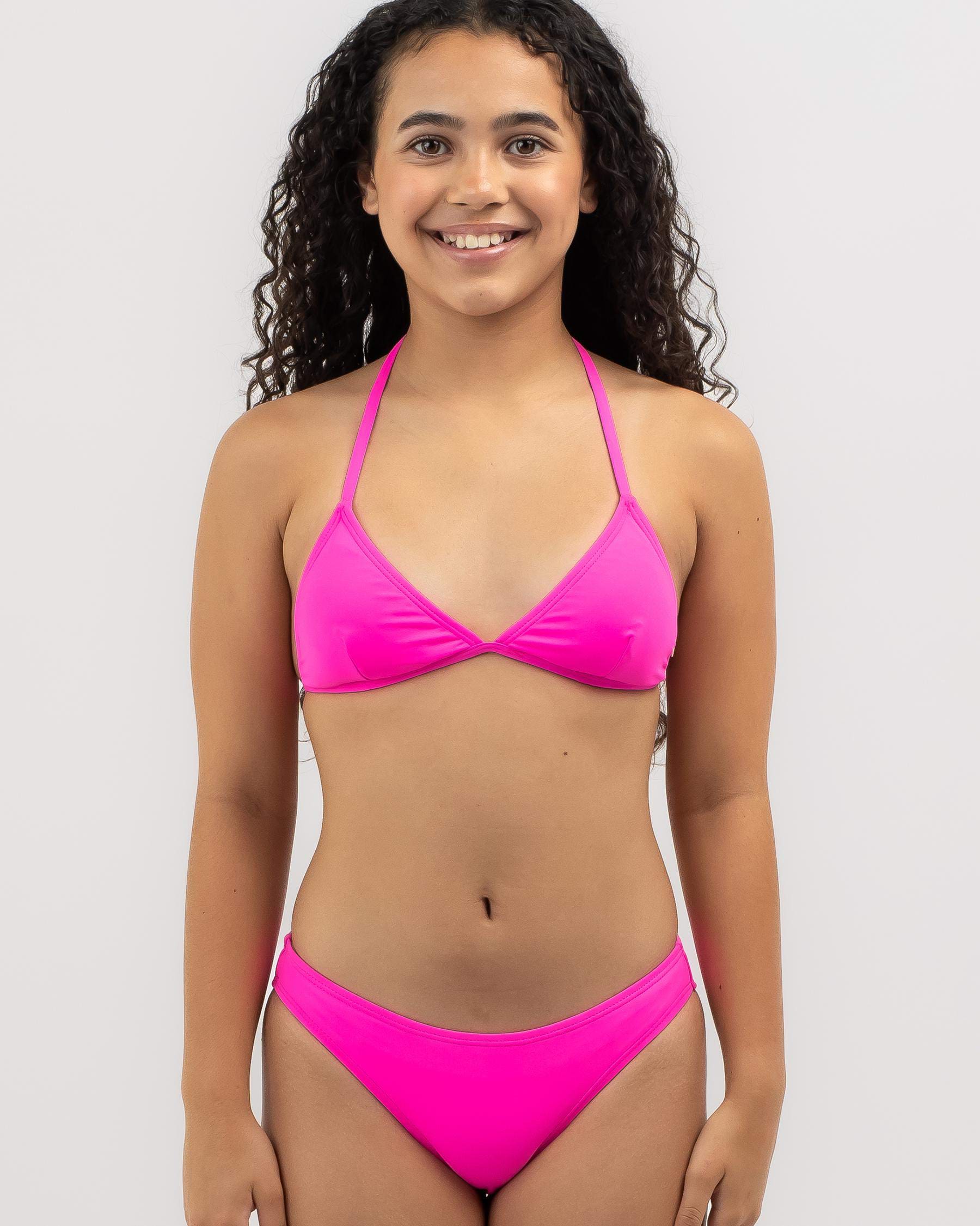 Shop Topanga Girls Coco Fixed Triangle Bikini Set In Pink Punch Fast