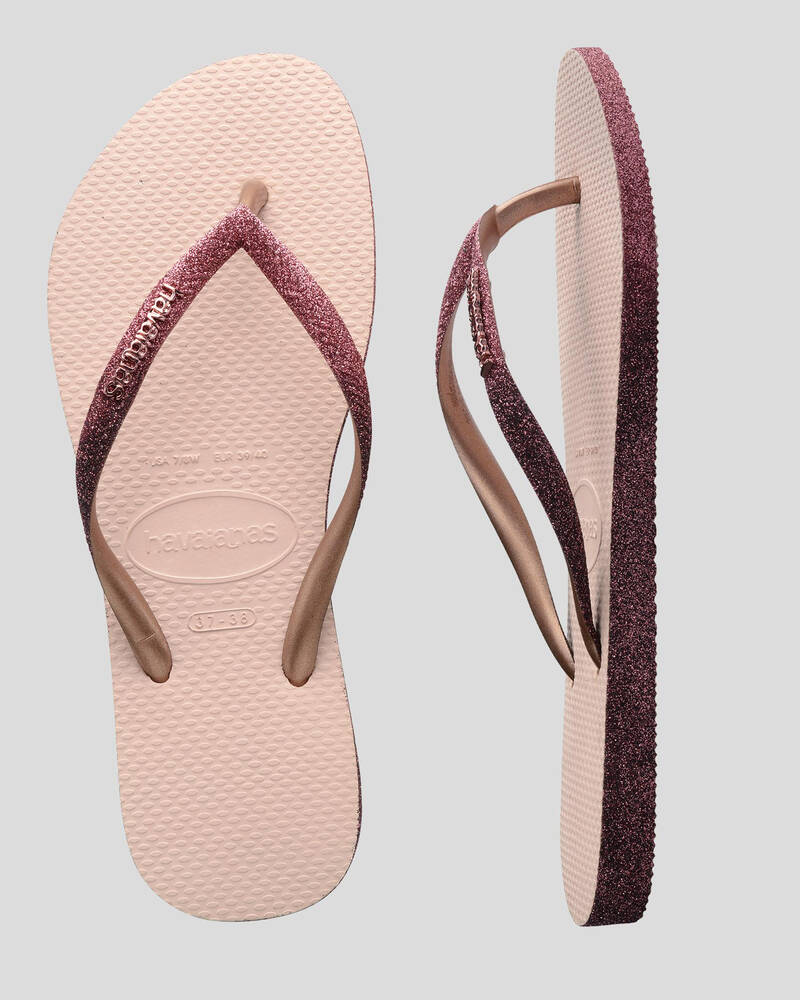 Shop Havaianas Slim Sparkle Thongs In Ballet Rose - Fast Shipping ...