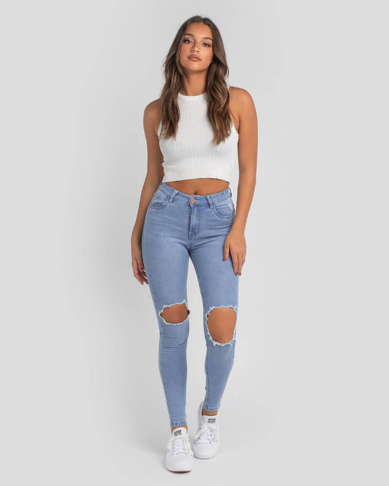 Plus Size Bleach Blue Ripped Skinny Stretch AVA Jeans