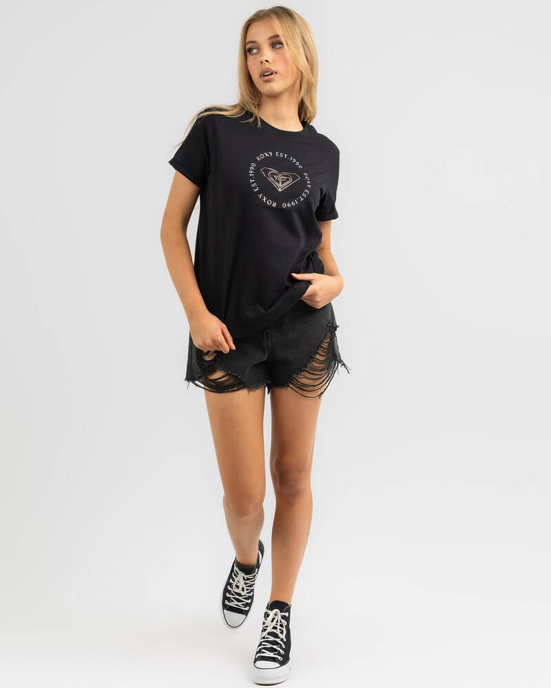 Roxy Noon Ocean T-Shirt States Easy United FREE* - Anthracite Returns City - & Beach In Shipping