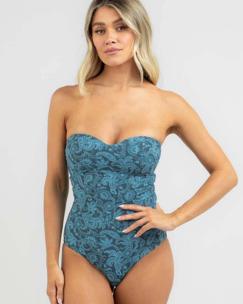 Shop Kaiami Jules Strapless One Piece Swimsuit In Jade Jewel Fast