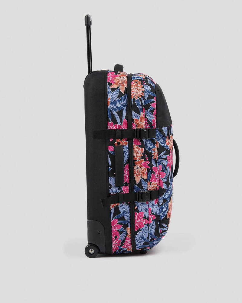 Shop Roxy Fly Away Too Large Wheeled Travel Bag In Anthracite Tropical Oasis Fast Shipping 9191