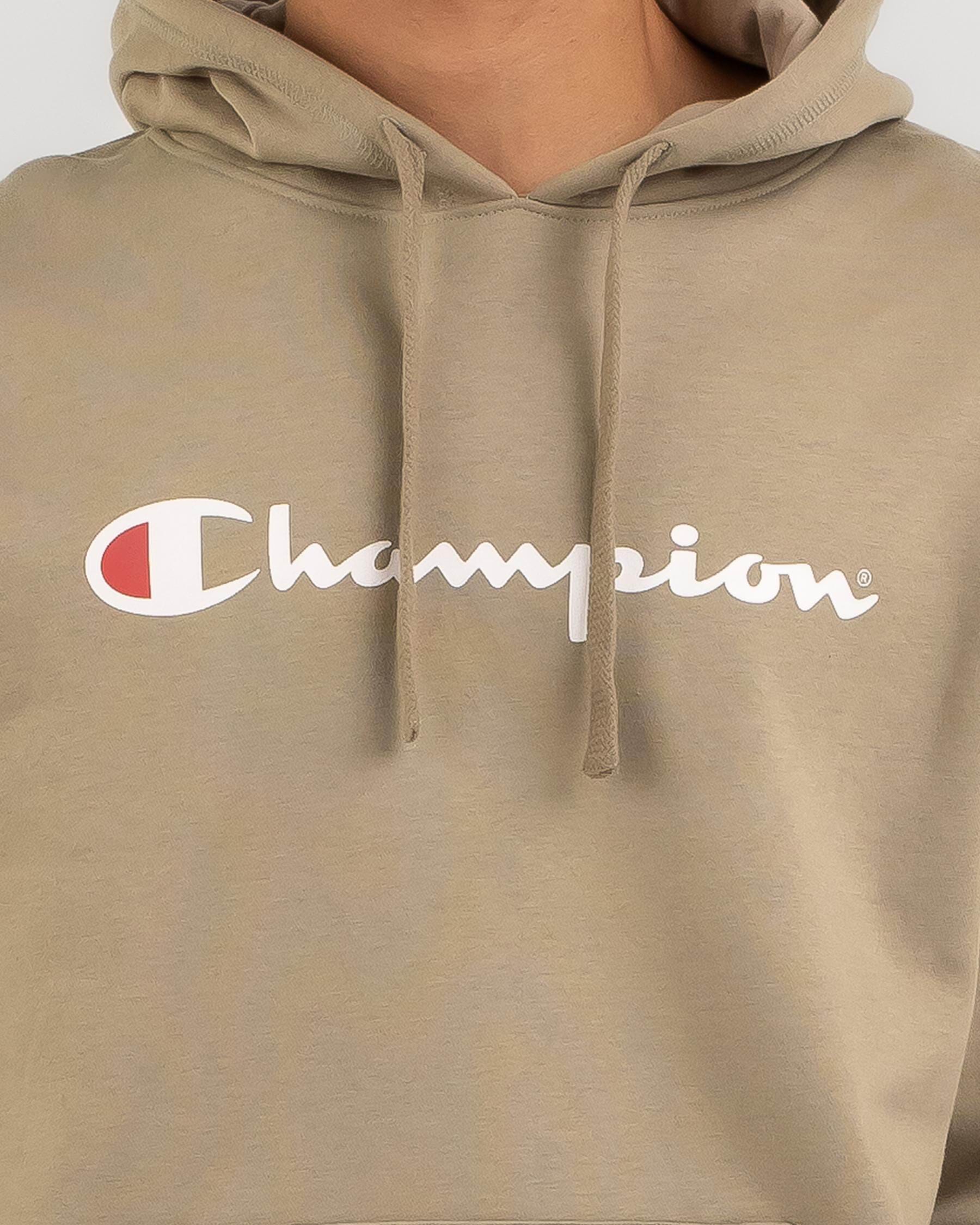 Champion Logo Hoodie In Taupe Grey FREE Shipping Easy Returns