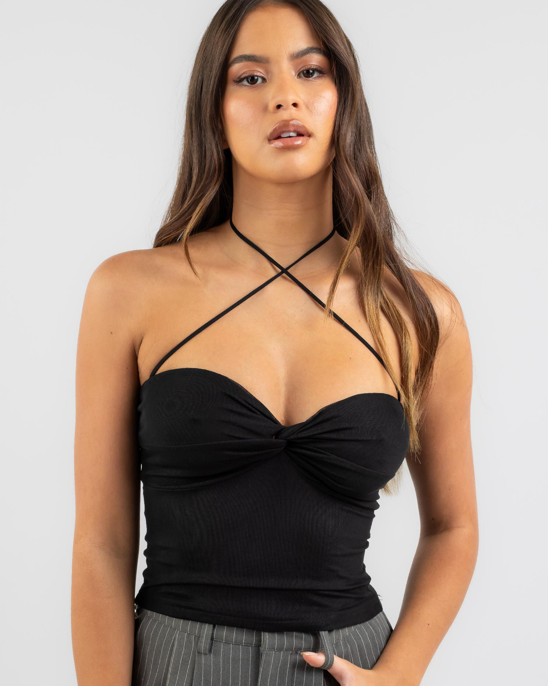 Ava And Ever James Mesh Halter Top In Black - Fast Shipping & Easy