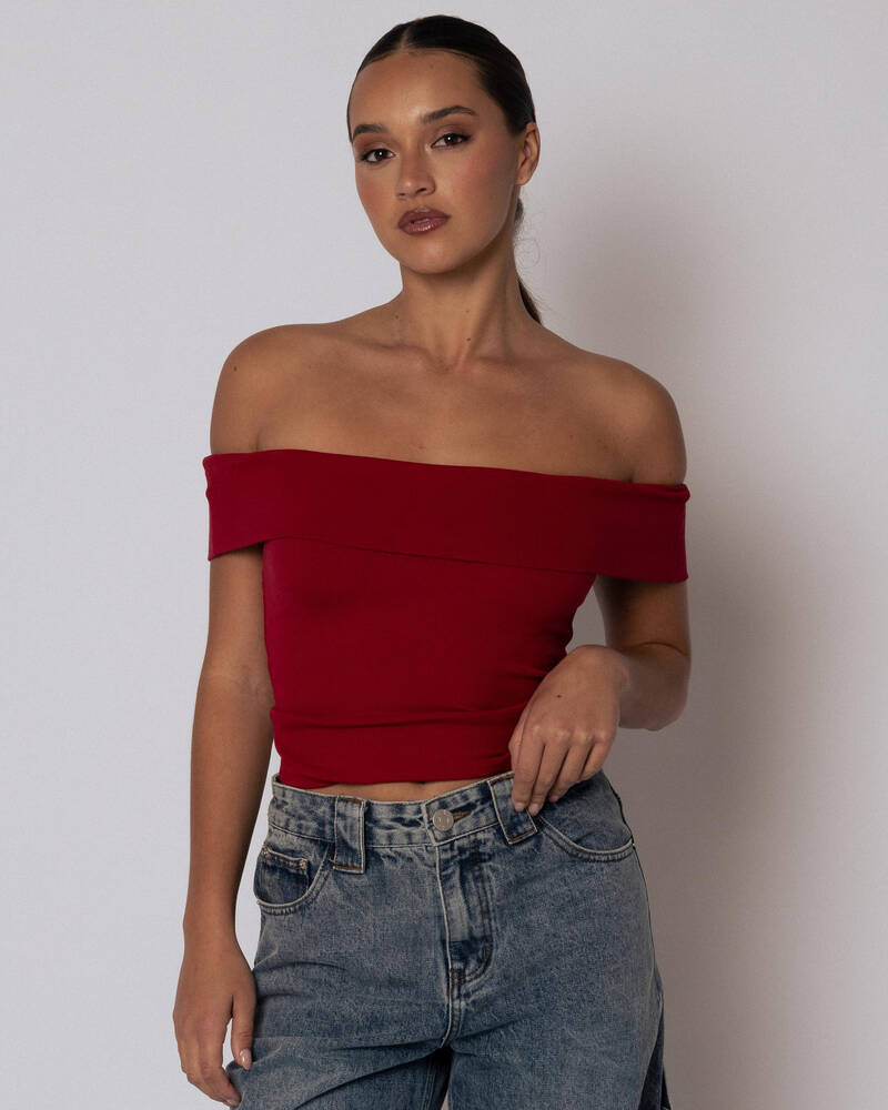 Mooloola Basic Fine Rib Off Shoulder Top for Womens