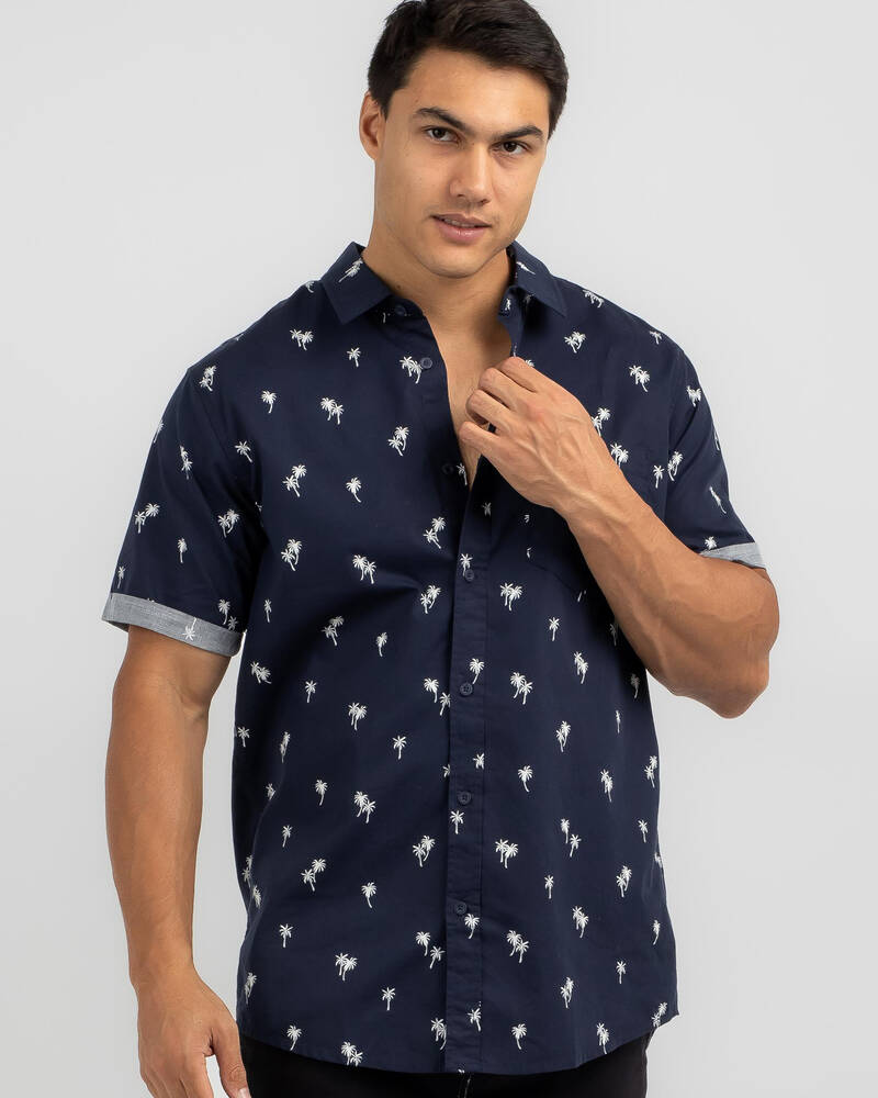 Shop Rip Curl Paradise Palms Short Sleeve Shirt In Navy - Fast Shipping ...