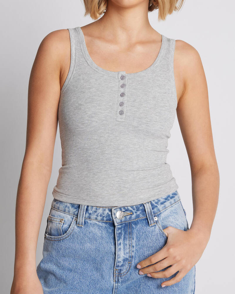 Ava And Ever Basic Fine Rib Henley Tank Top for Womens