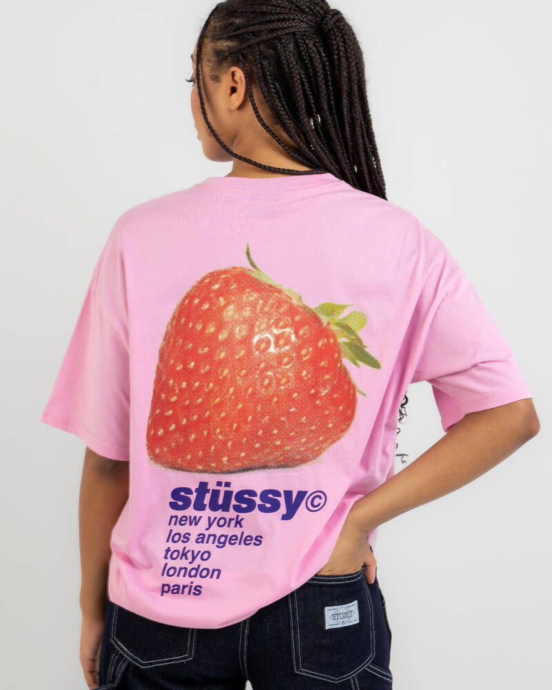 Stussy Strawberry Relaxed T-Shirt for Womens