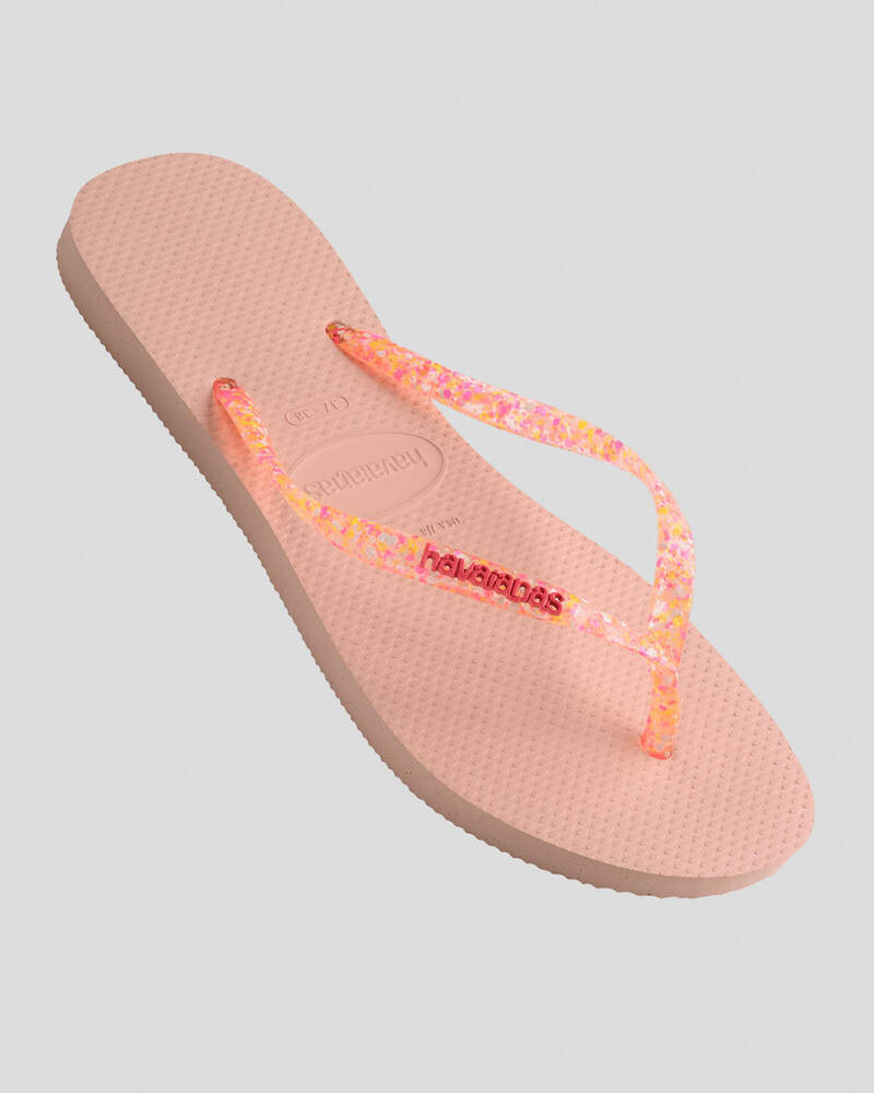 Havaianas Slim Metal Logo Glitter Strap Thongs for Womens