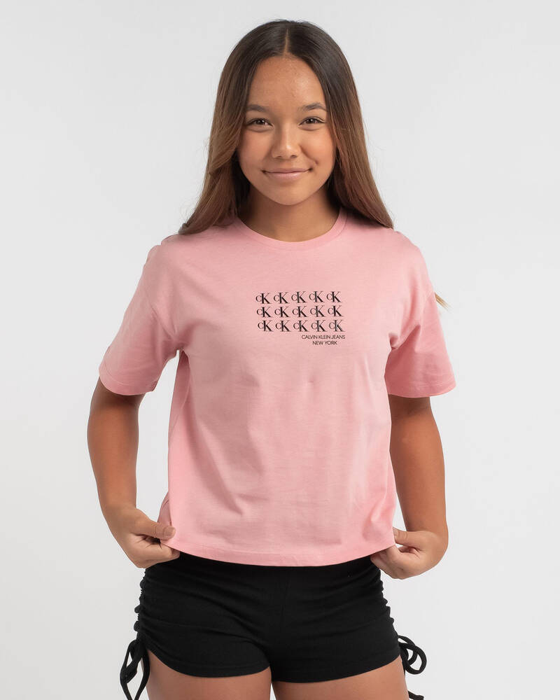 Calvin Klein Girls' Mini Monogram Boxy T-Shirt for Womens