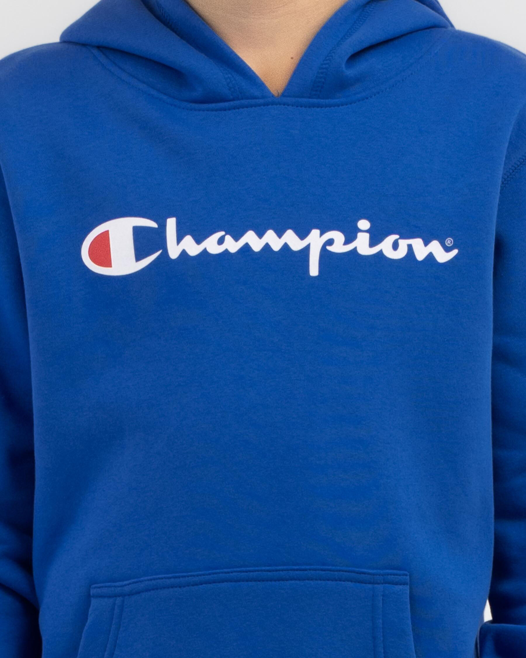 Shop Champion Boys Logo Hoodie In Cotton Blue Grotto Fast Shipping Easy Returns City Beach Australia