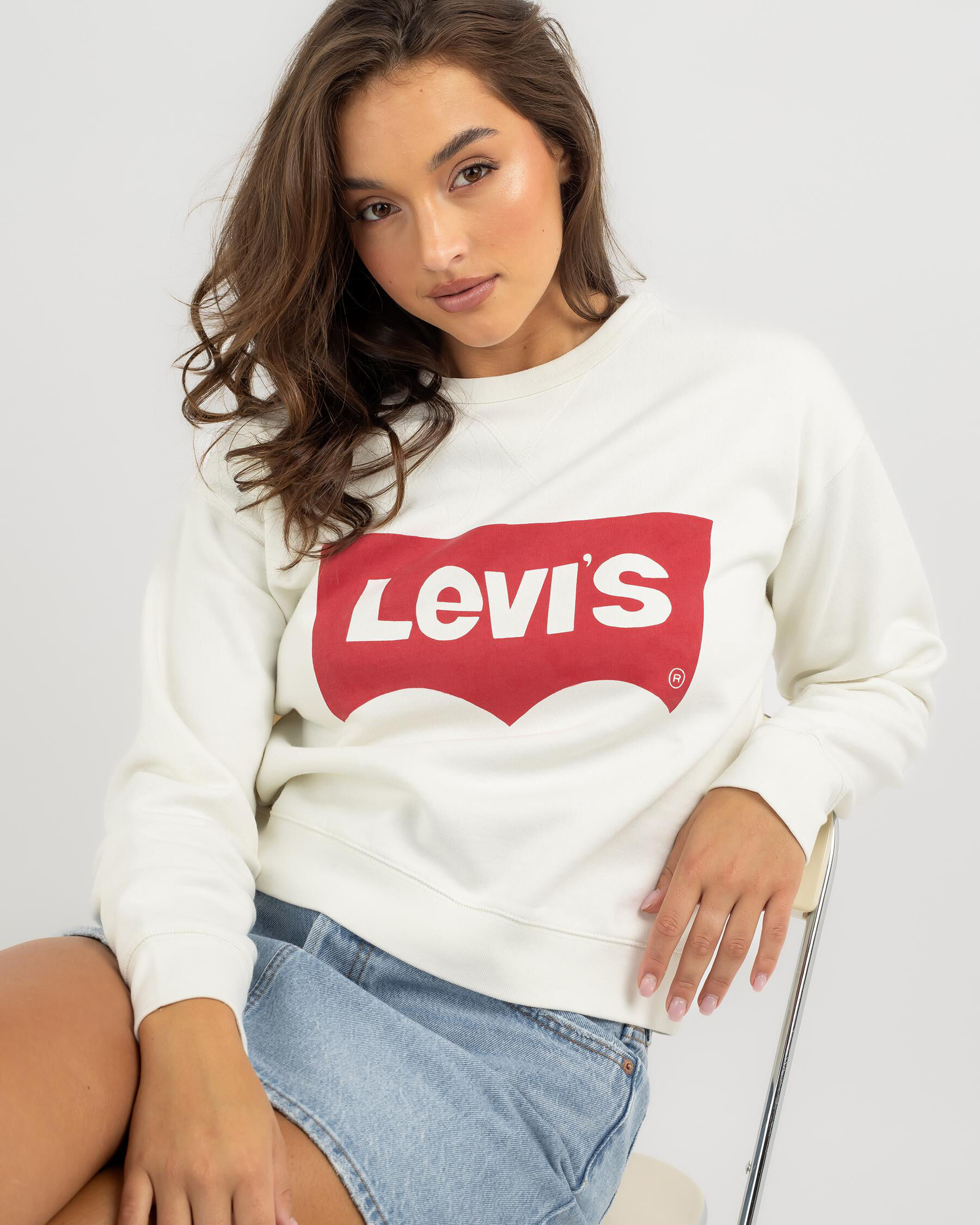 Levi s Graphic Signature Crew Jumper In Crew Wonky Bw Cloud Dancer