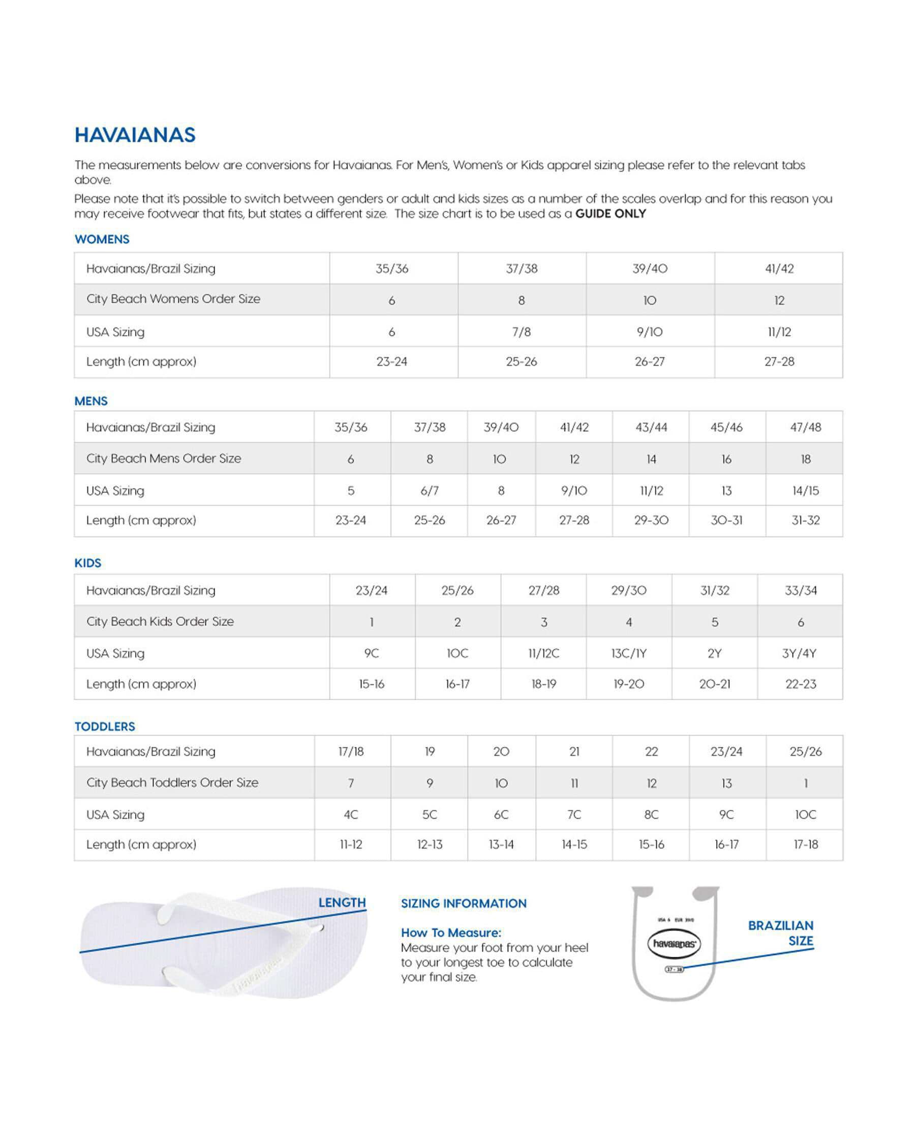 City beach havaianas store size guide