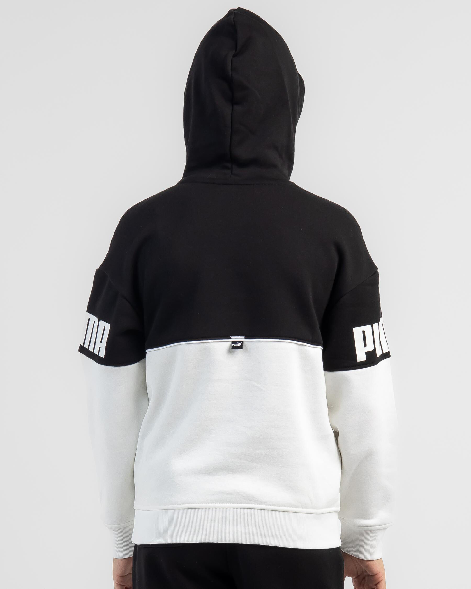 Puma Girls Power Colourblock Hoodie In Puma Black FREE