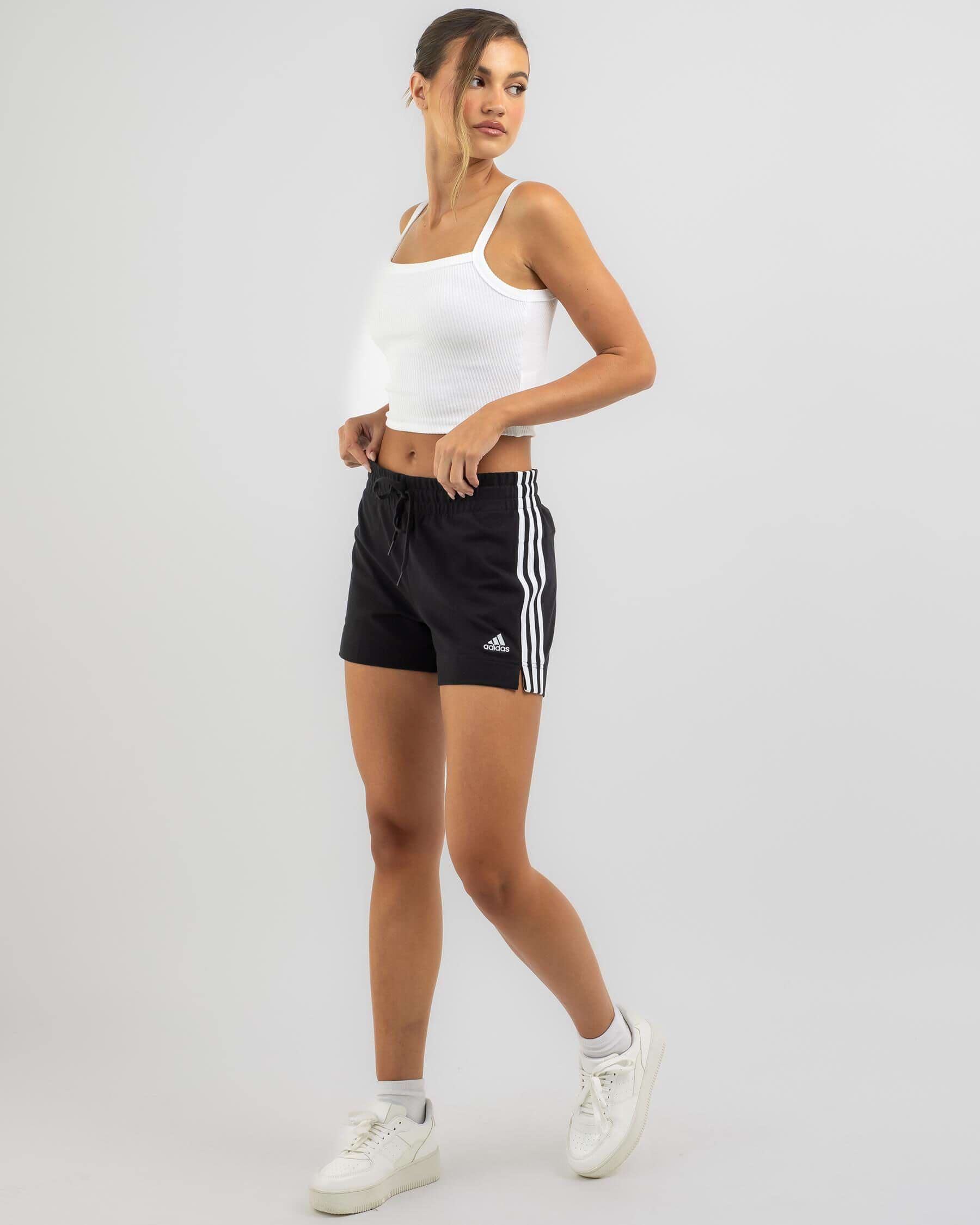 Adidas three cheap stripe shorts womens