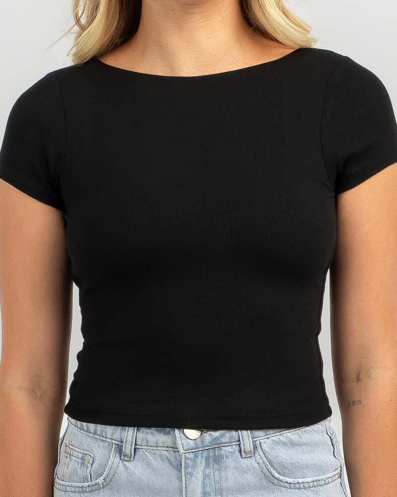 Ava And Ever Basic Fine Rib Backless Tee for Womens
