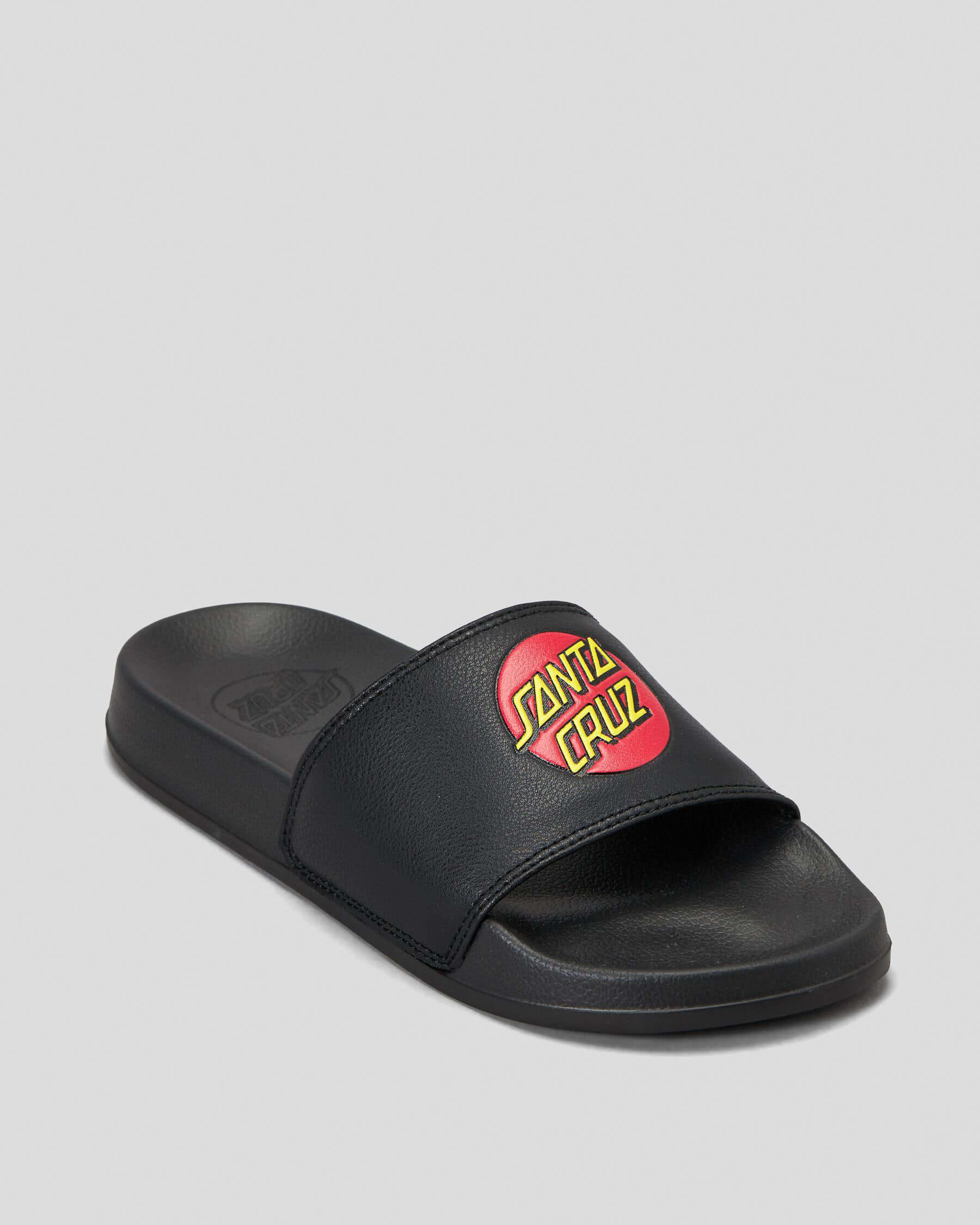 Santa Cruz Boys Classic Dot Slides In Black FREE Shipping