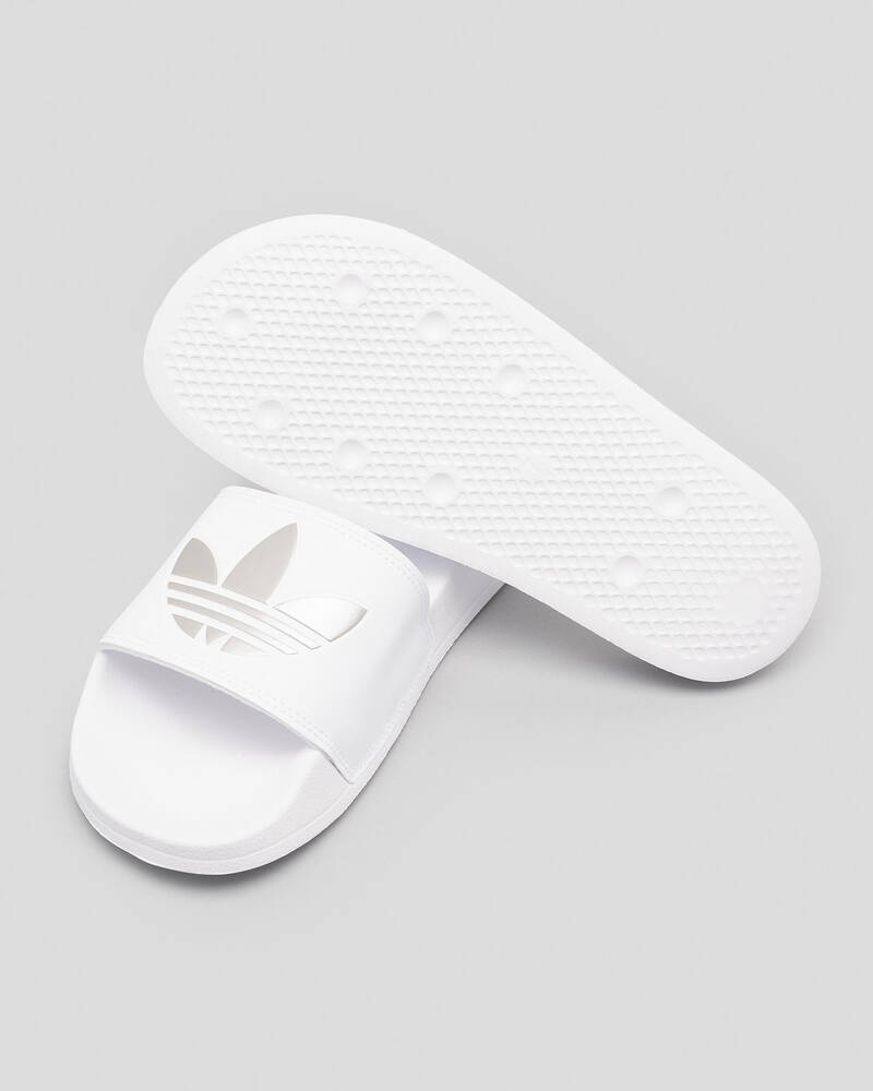 Shop adidas Adilette Lite Slide Sandals In White/silver - Fast Shipping ...