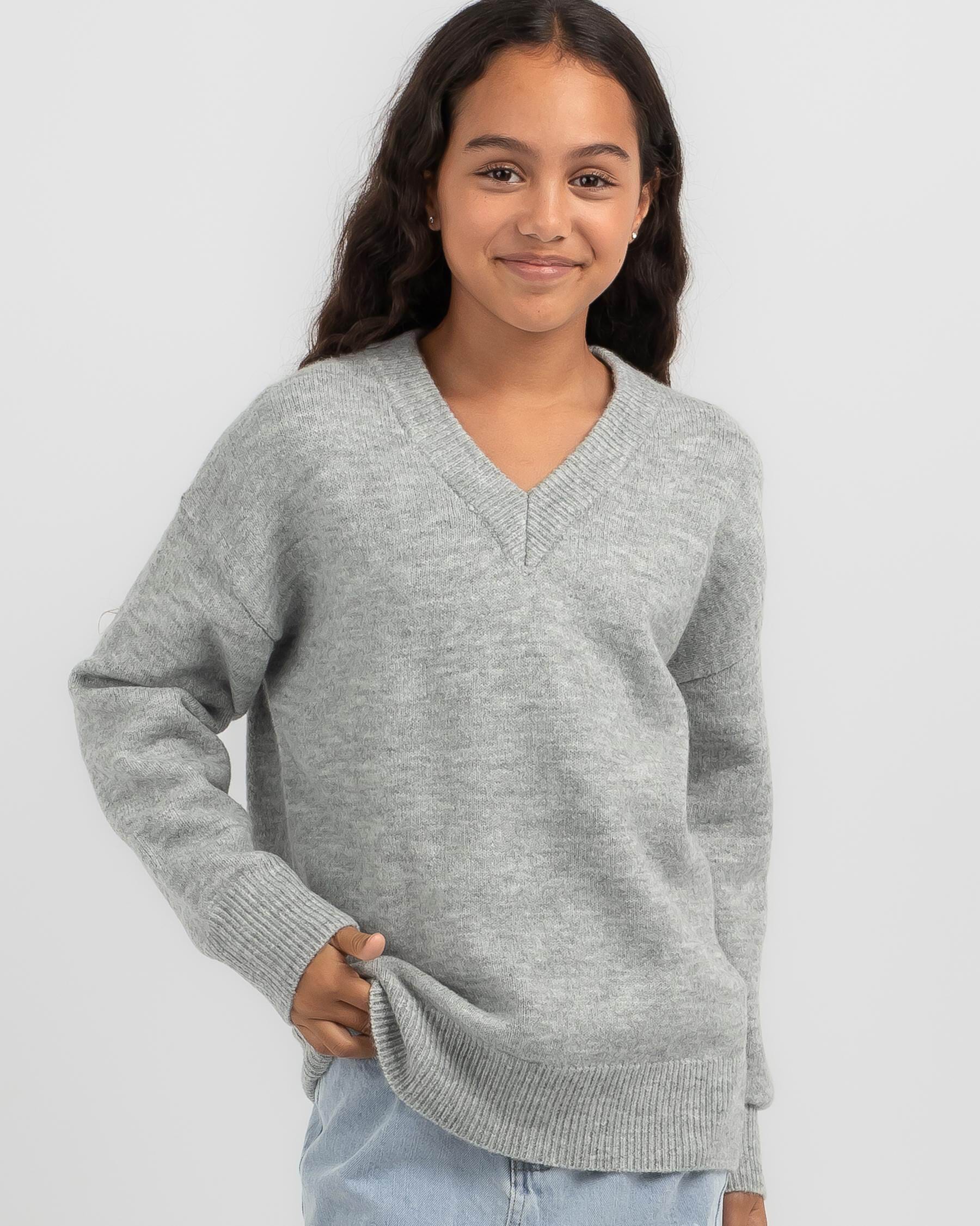 Girls grey 2025 v neck sweater