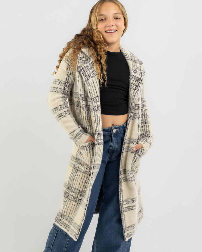 Ava And Ever Girls' Banks Knit Coatigan In Cream/black Check Fast