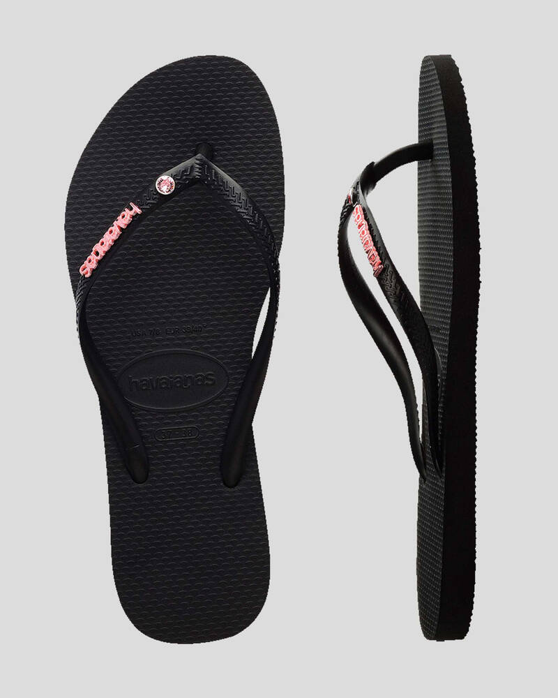 Havaianas Slim Metal Logo Crystal Thongs for Womens