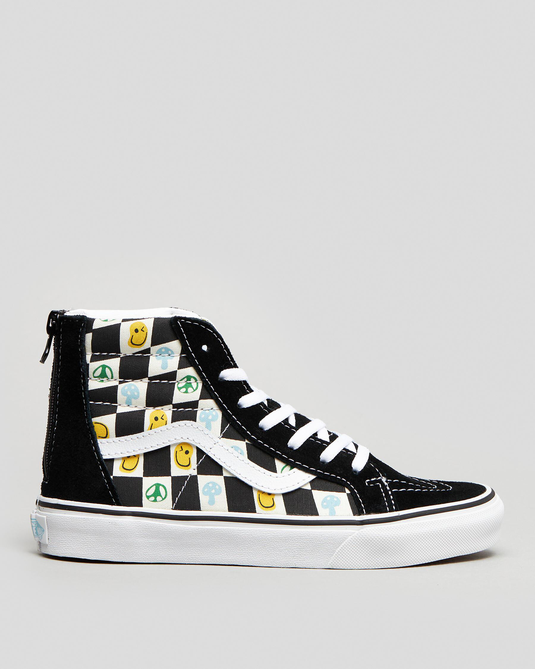 Vans Boys Sk8 Hi Zip Shoes In Melted Check Black multi FREE