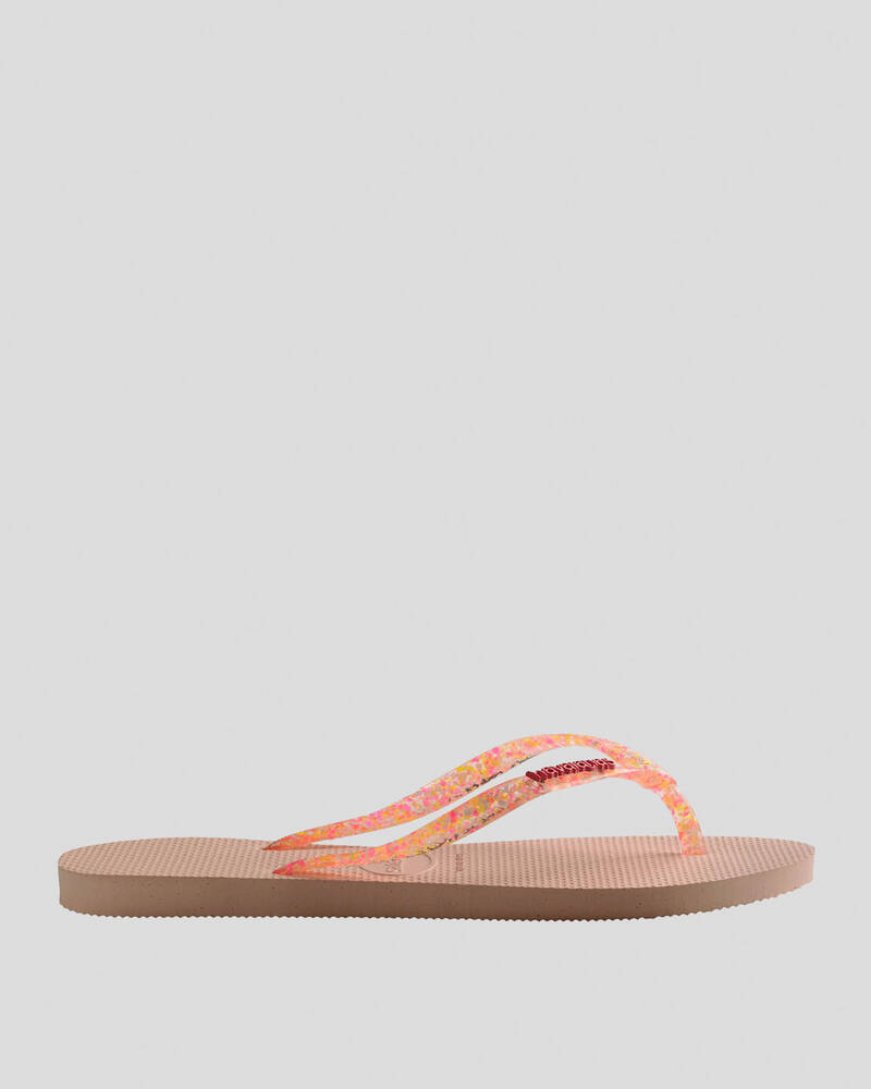 Havaianas Slim Metal Logo Glitter Strap Thongs for Womens