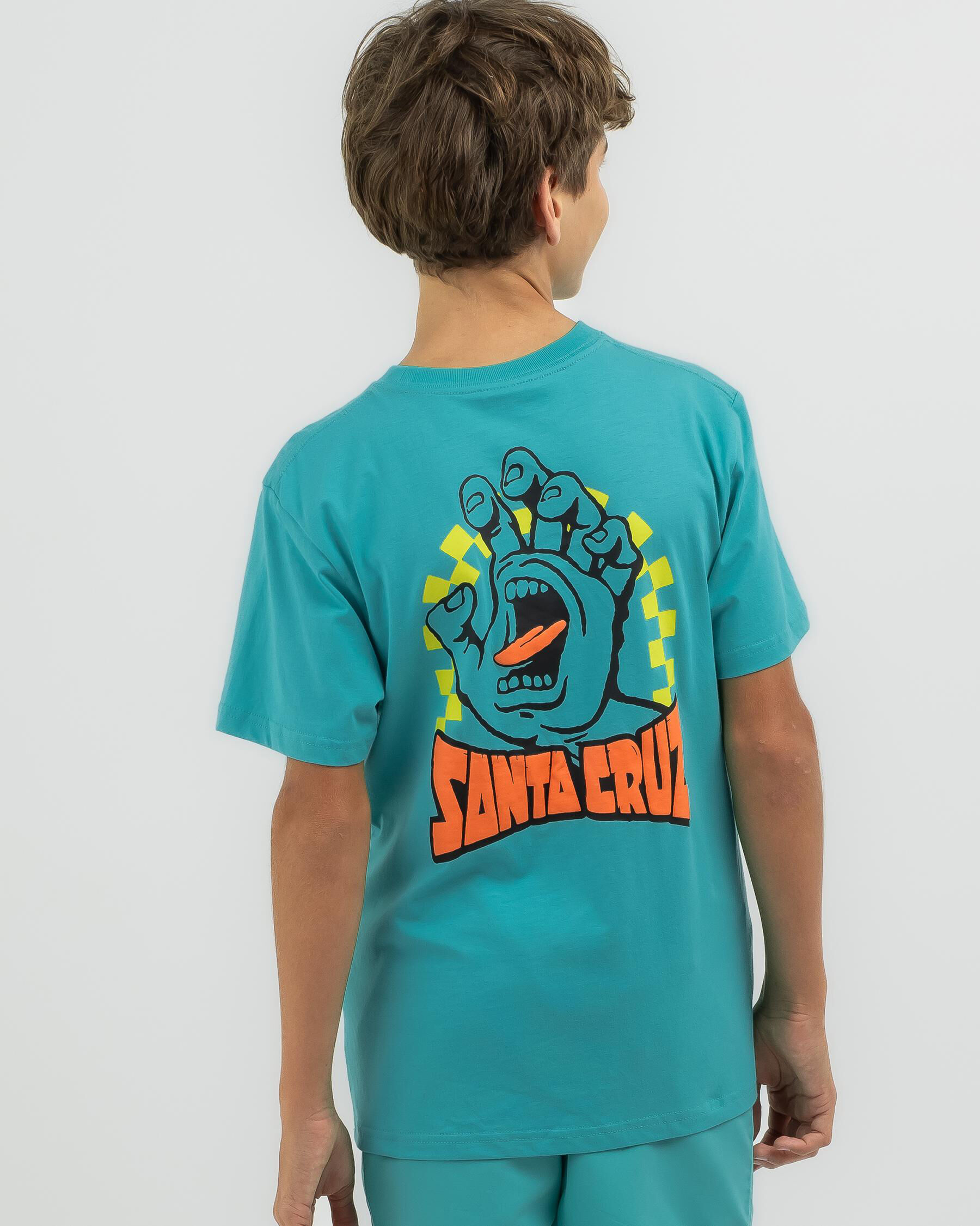 Santa Cruz Boys Arch Check Hand T Shirt In Teal FREE Shipping