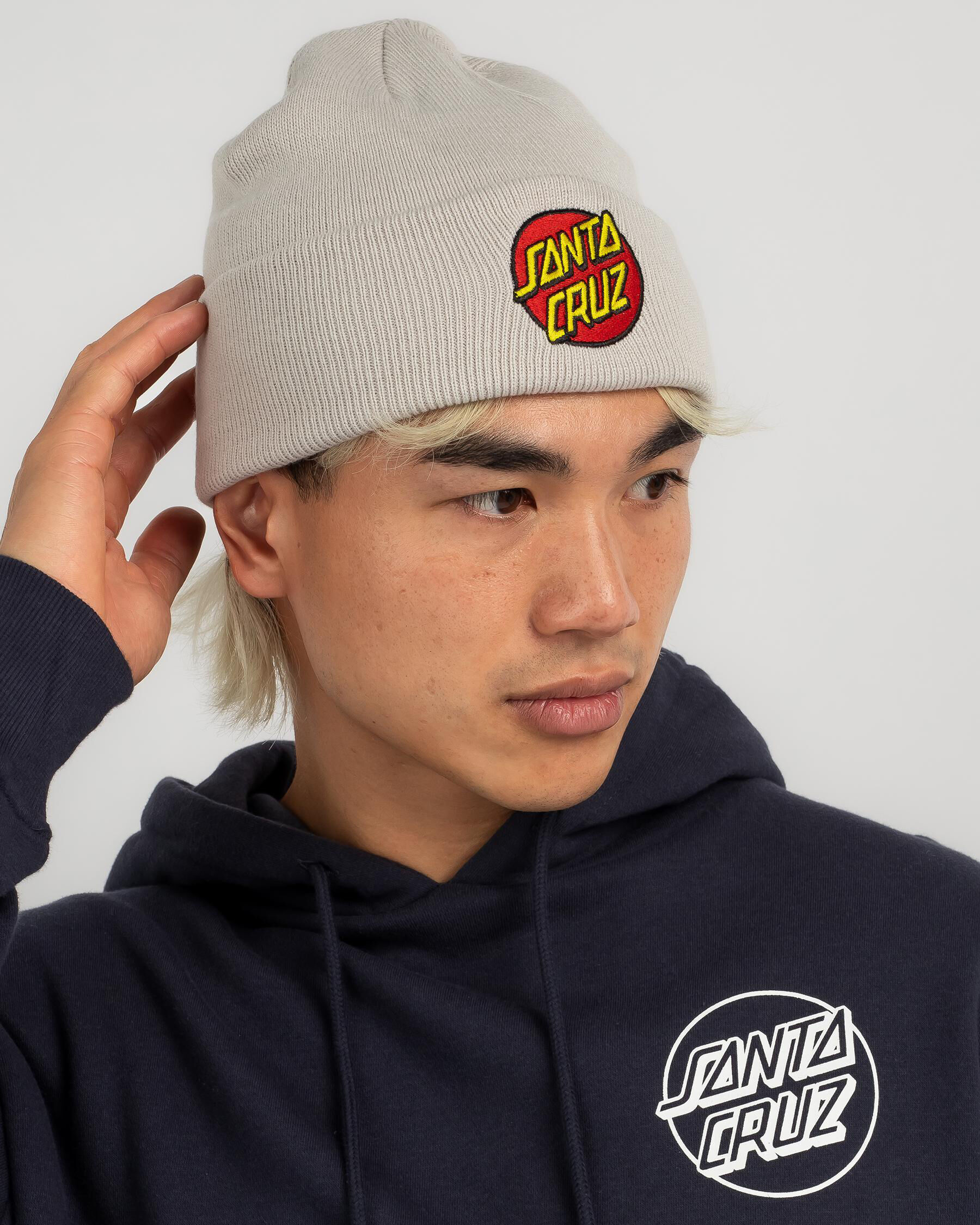 Santa Cruz Classic Dot Patch Beanie In Concrete - FREE