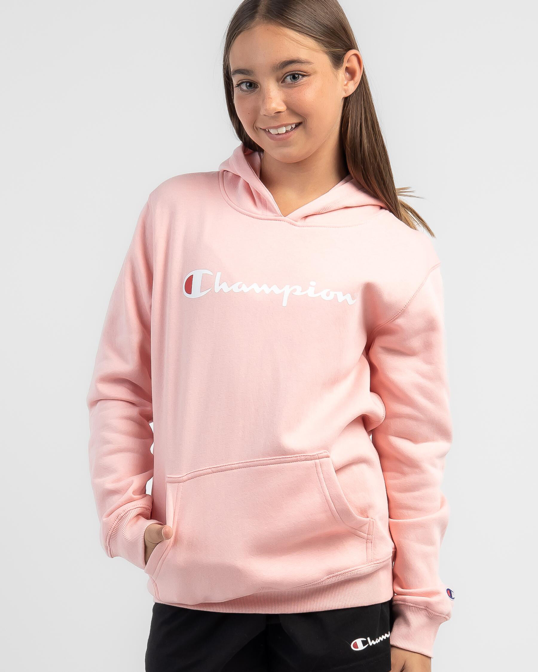 Champion Girls Logo Hoodie In Peach Schnapps Fast Shipping