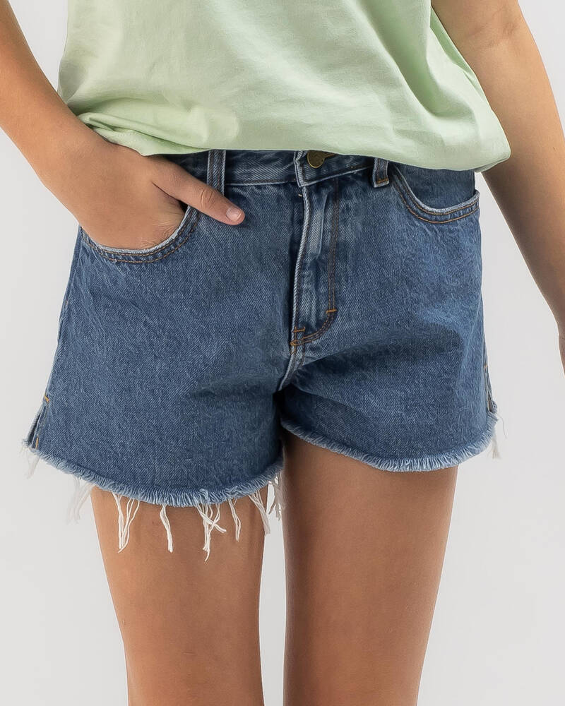 Rusty Girls' Penny Kick Flare Denim Shorts for Womens