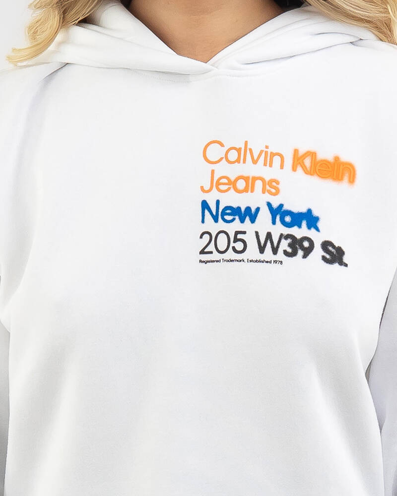 Calvin Klein Motion Blur Logo Cropped Hoodie for Womens