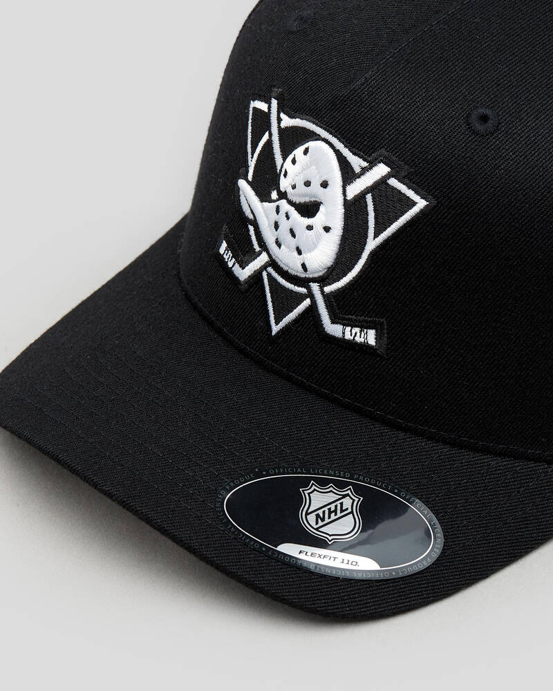 Mitchell & Ness Anaheim Ducks Black and White Crest High Crown 110 Pinch Panel Cap for Mens