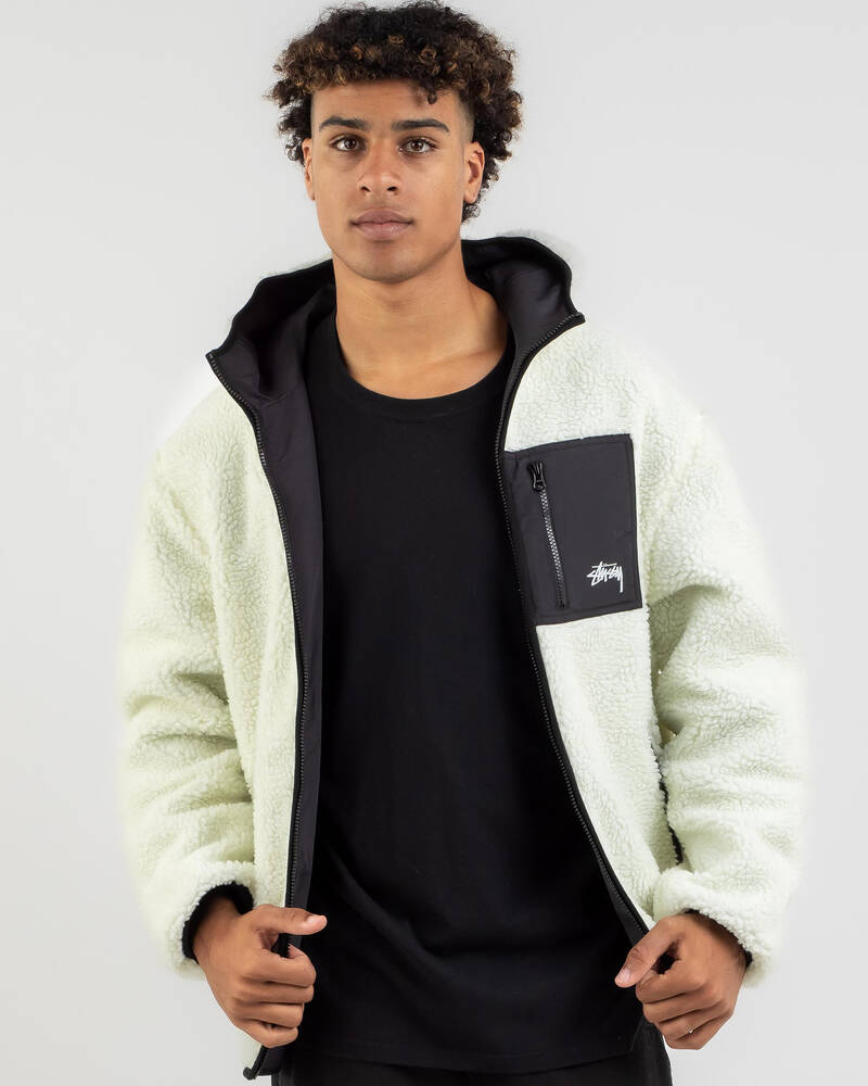 Shop Stussy Reversible Sherpa Hooded Jacket In Cream/black - Fast ...