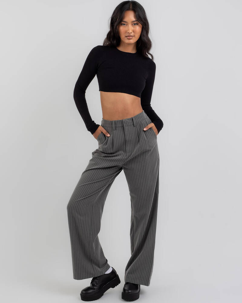 Ava And Ever Basic Long Sleeve Knit Crop Top for Womens