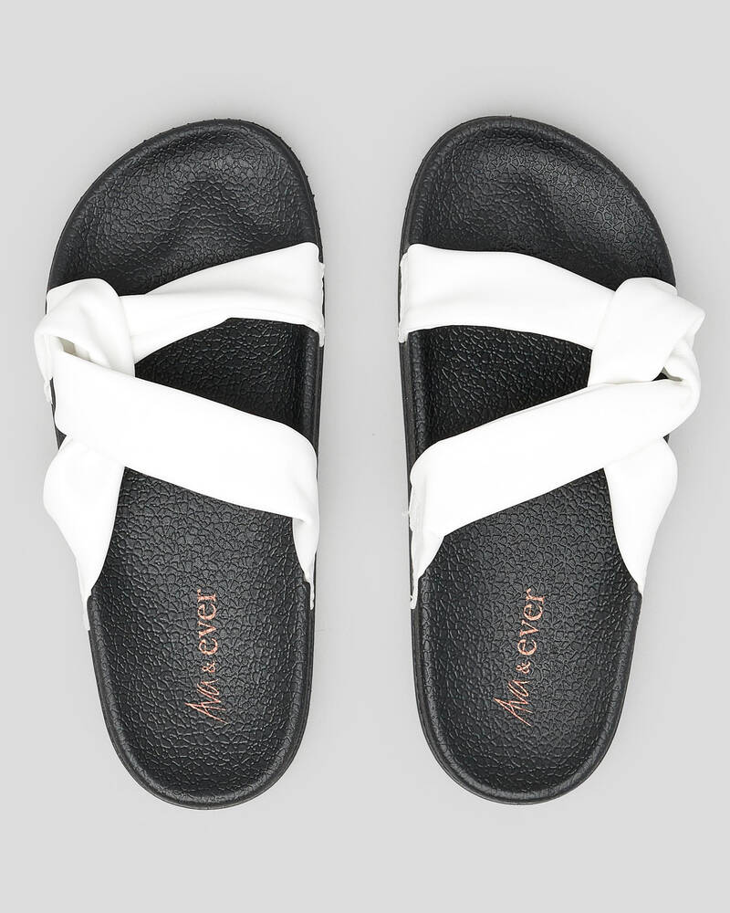 Shop Ava And Ever Girls' Alba Slide Sandals In White/black - Fast ...