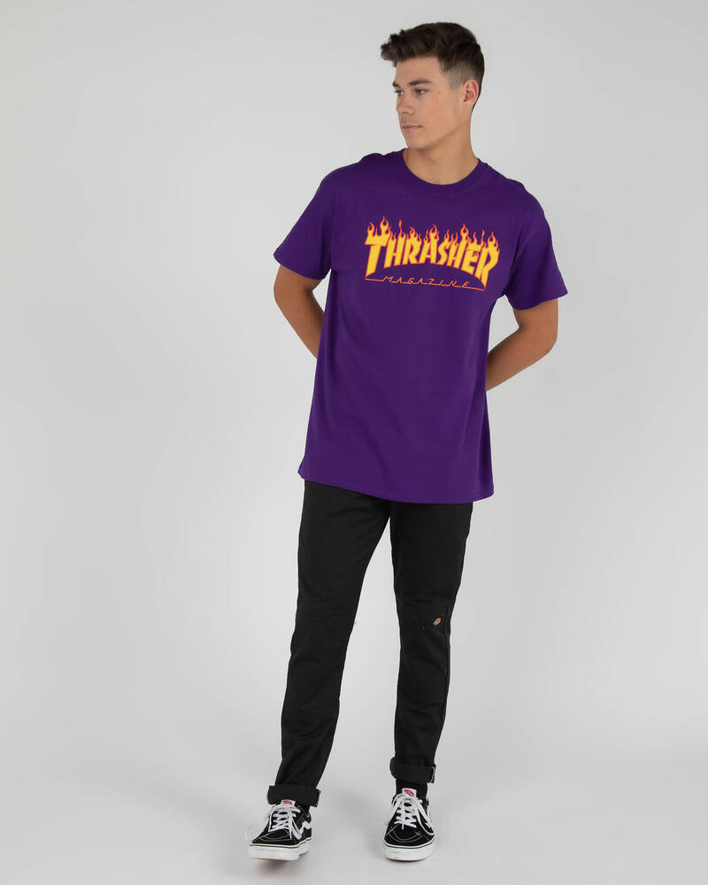 Shop Thrasher Flame Logo T-Shirt In Purple - Fast Shipping & Easy ...