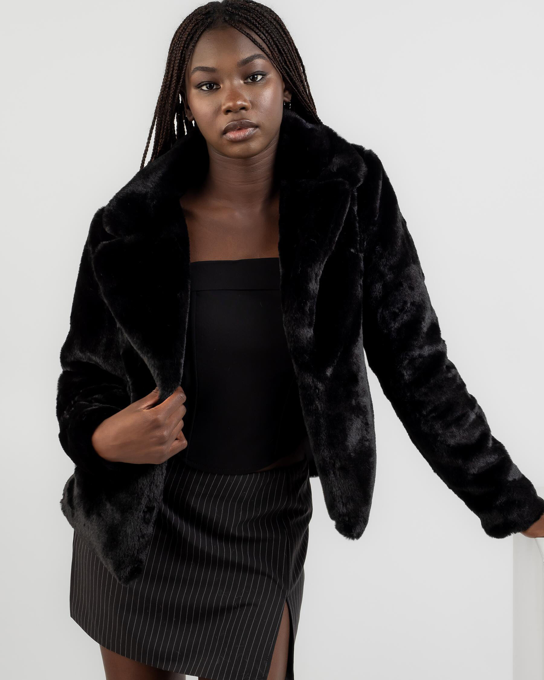 Shop Ava And Ever Bambie Faux Fur Jacket In Black - Fast Shipping ...