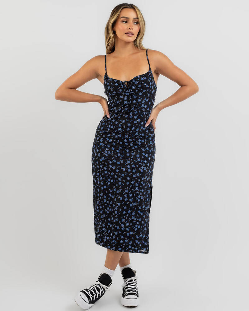 Shop Ava And Ever Marianna Midi Dress In Black/blue - Fast Shipping ...