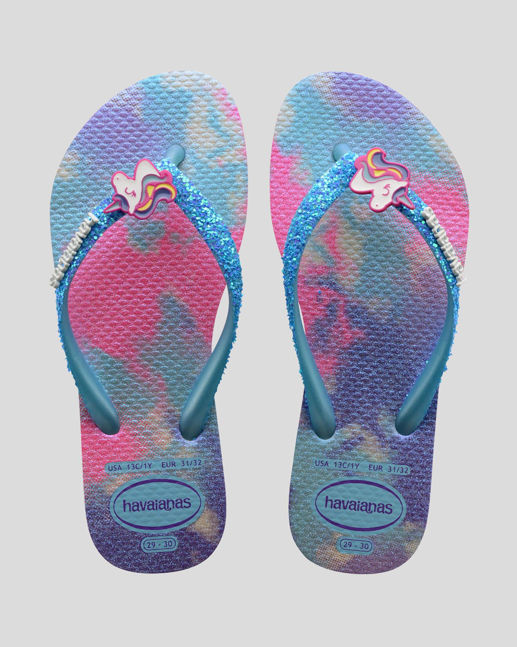 Havaianas Kids Slim Glitter Thongs In Pink White blue Water